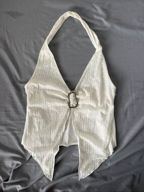 Princess Polly Women's Ivory Halter Tank Top with Metal Accent